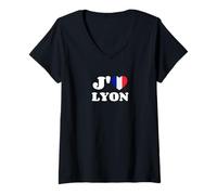 Femme J'aime Lyon France Drapeau France Coeur I Love Lyon T-Shirt avec Col en V