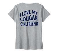 Femme J'aime ma Copine Cougar (Illustration au Dos) T-Shirt avec Col en V