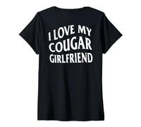 Femme J'aime ma Copine Cougar (Illustration au Dos) T-Shirt avec Col en V