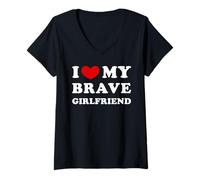 Femme J'aime ma courageuse petite amie, j'aime ma courageuse petite amie T-Shirt avec Col en V