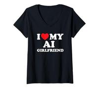 Femme J'aime ma Petite Amie IA Funny Tech Virtual Love T-Shirt avec Col en V