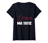 Femme J'aime Ma Tatie cadeau pour tante T-Shirt avec Col en V