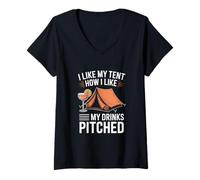 Femme J'aime ma tente, comme j'aime mes boissons servies T-Shirt avec Col en V