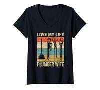 Femme J'aime ma vie de femme plombier T-Shirt avec Col en V