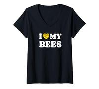 Femme J'aime Mes Abeilles Apiculteur Coeur D'Apiculteur T-Shirt avec Col en V