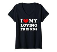 Femme J'aime mes amis aimants, j'aime mes amis aimants T-Shirt avec Col en V