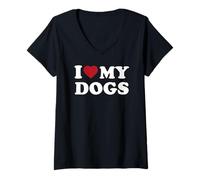 Femme J'aime mes chiens, j'aime mes chiens T-Shirt avec Col en V