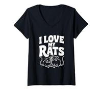 Femme J'aime Mes Rats, adorables Amoureux des Animaux, la Vie des Rats T-Shirt avec Col en V