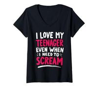 Femme J'aime Mon Adolescent même Quand J'Ai Besoin de Crier Maman T-Shirt avec Col en V