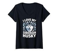 Femme J'aime mon amoureux des chiens husky sibériens T-Shirt avec Col en V