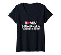 Femme J'aime Mon Beau-Fils, Enfant préféré de la Famille, Jeu de Mots, Belle-mère T-Shirt avec Col en V