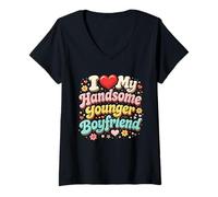 Femme J'aime Mon Beau Jeune Petit ami, Couple drôle, Saint-Valentin T-Shirt avec Col en V