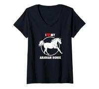Femme J'aime Mon Cheval Arabe | Équitation Arabe T-Shirt avec Col en V