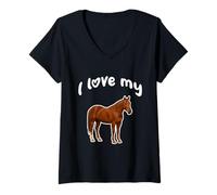 Femme J'aime Mon Cheval T-Shirt avec Col en V