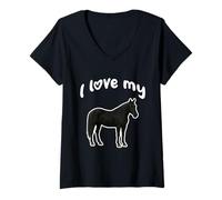 Femme J'aime Mon Cheval T-Shirt avec Col en V