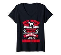 Femme J'aime Mon Chien Border Terrier Amant de Chiot drôle T-Shirt avec Col en V