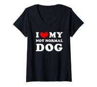 Femme J'aime mon chien pas normal, j'aime mon chien pas normal T-Shirt avec Col en V