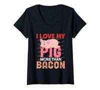 Femme J'aime Mon Cochon Plus Que Le Bacon T-Shirt avec Col en V