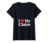 Femme J'aime Mon cœur Claire, Claire, Love Claire T-Shirt avec Col en V