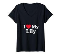 Femme J'aime Mon cœur de lys Lily Love Lily T-Shirt avec Col en V