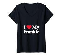 Femme J'aime Mon cœur Frankie Love Frankie T-Shirt avec Col en V