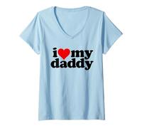 Femme J'aime Mon CŒUR, Mon Papa T-Shirt avec Col en V