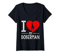 Femme J'aime mon doberman T-Shirt avec Col en V