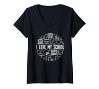 Femme J'aime Mon école pour Les professeurs et Les étudiants T-Shirt avec Col en V