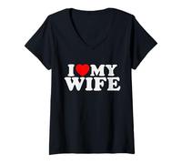 Femme J'aime Mon épouse et Mon Mari Idée de Couple J'aime ma Femme T-Shirt avec Col en V