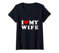 Femme J'aime mon épouse J'aime ma femme T-Shirt avec Col en V