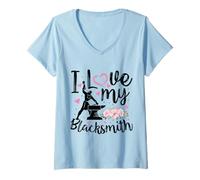 Femme J'aime Mon Forgeron drôle, épouse, Petite Amie, Femme T-Shirt avec Col en V