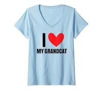 Femme J'aime Mon Grand-père, Animal de Compagnie drôle, Grand-mère, Grand-père, Chat, Papa, Adore T-Shirt avec Col en V
