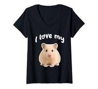 Femme J'aime Mon Hamster T-Shirt avec Col en V
