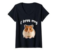 Femme J'aime Mon Hamster T-Shirt avec Col en V