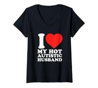 Femme J'aime Mon Mari autiste Sexy Sensibilisation à l'Autisme T-Shirt avec Col en V