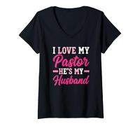 Femme J'aime Mon Pasteur, C'est Mon Mari, la Femme du Pasteur T-Shirt avec Col en V