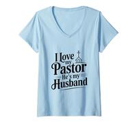 Femme J'aime Mon Pasteur, C'est Mon Mari T-Shirt avec Col en V