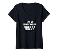 Femme J'aime mon pays et je suis fier d'en être citoyen T-Shirt avec Col en V