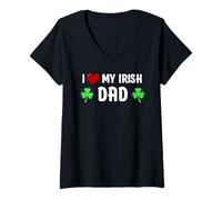 Femme J'aime Mon père Irlandais St Patricks Day Shamrock Irish T-Shirt avec Col en V