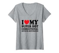 Femme J'aime Mon Petit ami Agent correctionnel Super Sexy et drôle T-Shirt avec Col en V