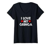 Femme J'aime Mon Petit ami Mexicain Gringa pour la Saint-Valentin T-Shirt avec Col en V
