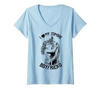 Femme J'aime mon petit ami zombie Halloween Vintage Horror Couple T-Shirt avec Col en V