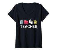 Femme J'aime Mon Professeur Mignon appréciation des Enseignants T-Shirt avec Col en V