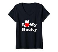 Femme J'aime Mon propriétaire de Chat Rocky Cat Amoureux des Chatons T-Shirt avec Col en V