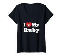 Femme J'aime Mon propriétaire de Chien Ruby T-Shirt avec Col en V