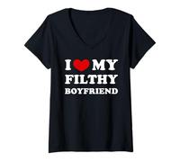 Femme J'aime mon sale petit ami, j'aime mon sale petit ami T-Shirt avec Col en V