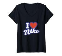 Femme J'aime NIKO T-Shirt avec Col en V