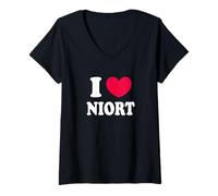 Femme J'aime Niort T-Shirt avec Col en V