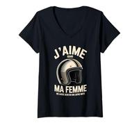 Femme J'aime Quand Ma Femme Moto Humour T-Shirt avec Col en V