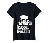 Femme J'aime qu'on me frotte Les Fesses et Que Mon Porc Soit effiloché, insinuations Amusantes sur Le Barbecue T-Shirt avec Col en V